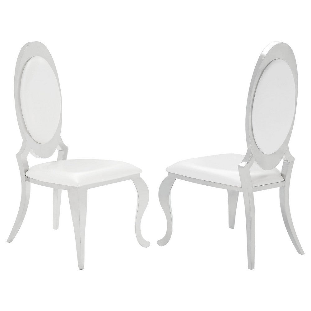 Metal Armless Dining Chair with Oval Padded Back Set of 2 Silver and White BM208550