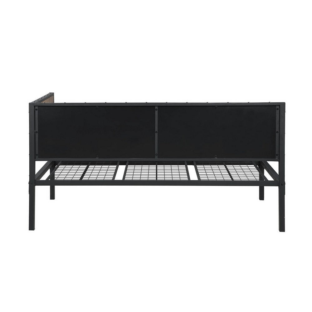 Industrial Metal Twin Size Daybed with Wooden Side Panels Brown and Black By Casagear Home BM208565