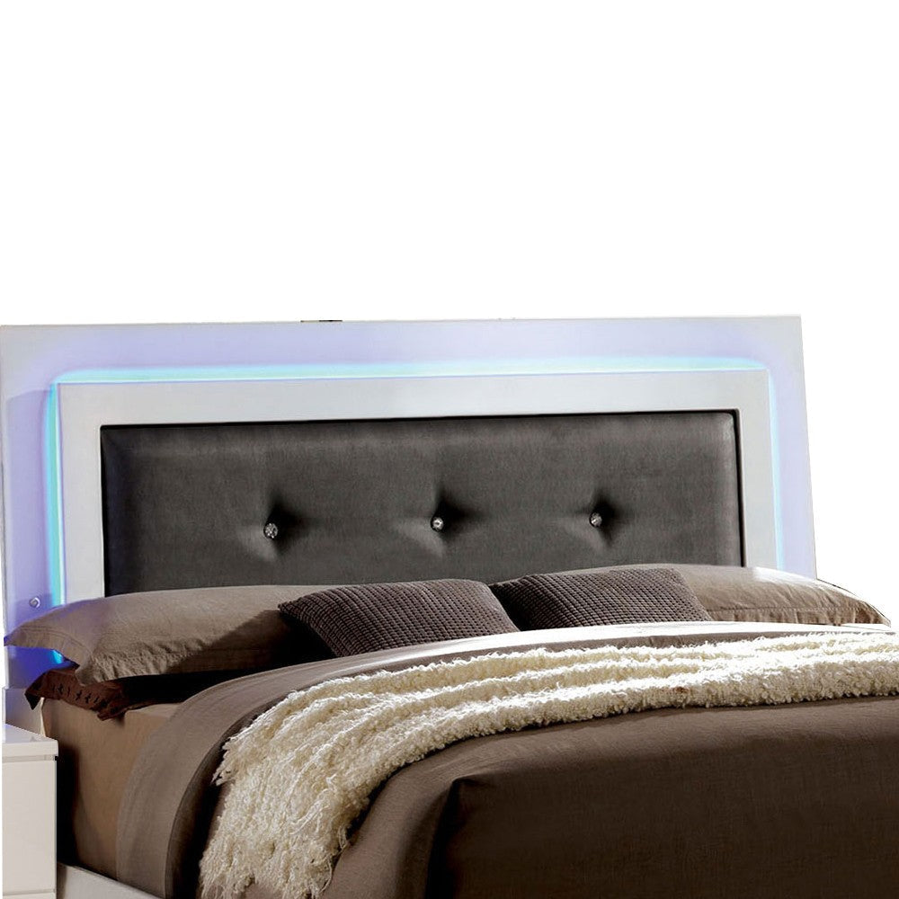 Contemporary Full Bed with LED Trim and Lacquer Coating White and Gray BM208951