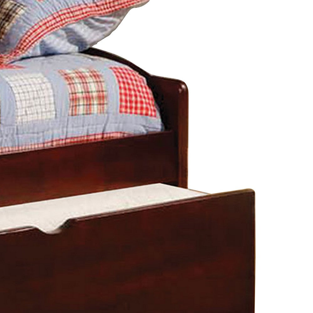Transitional Wooden Trundle Bed with Bottom Pull Out Bedding Brown BM208957