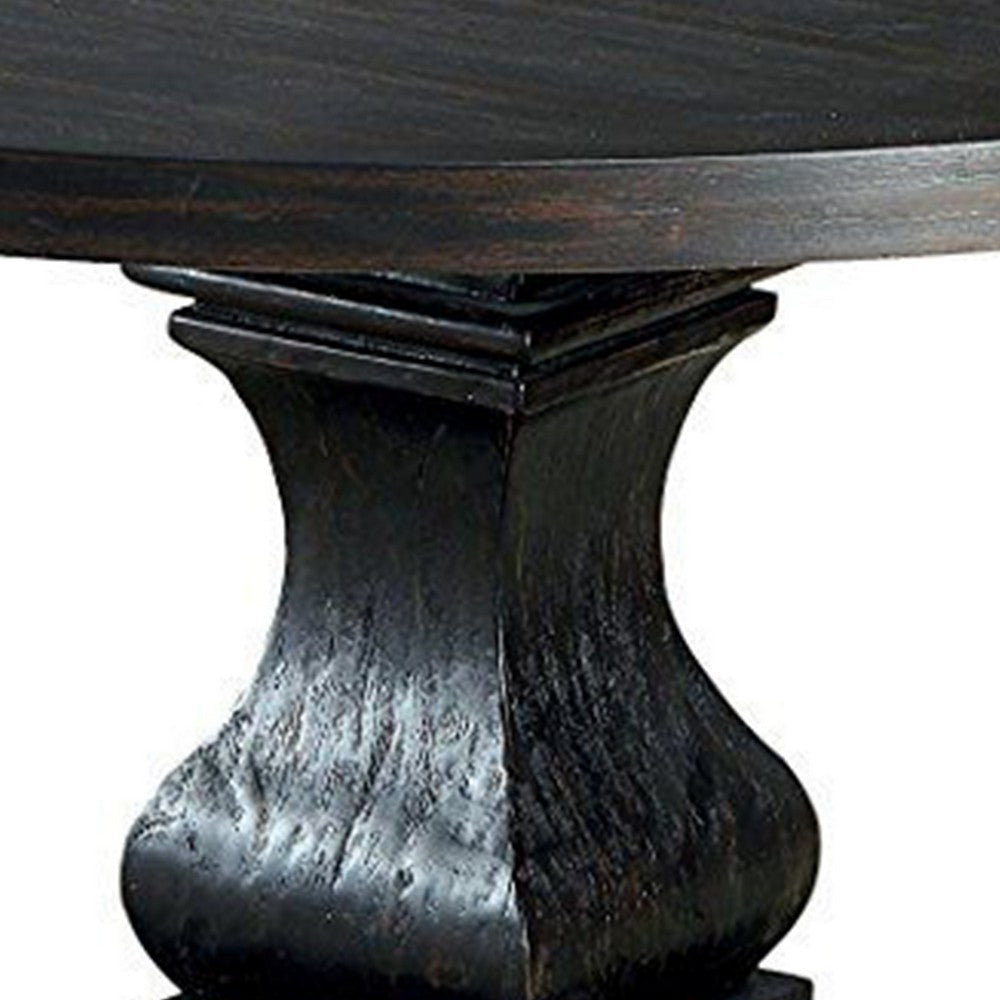 Traditional Style Wooden Round Top Dining Table with Pedestal Base Antique Black By Casagear Home BM208963