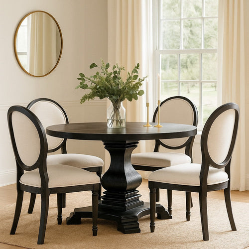 Dining Table | Traditional Style | Round Top | Pedestal Base | Antique Black
