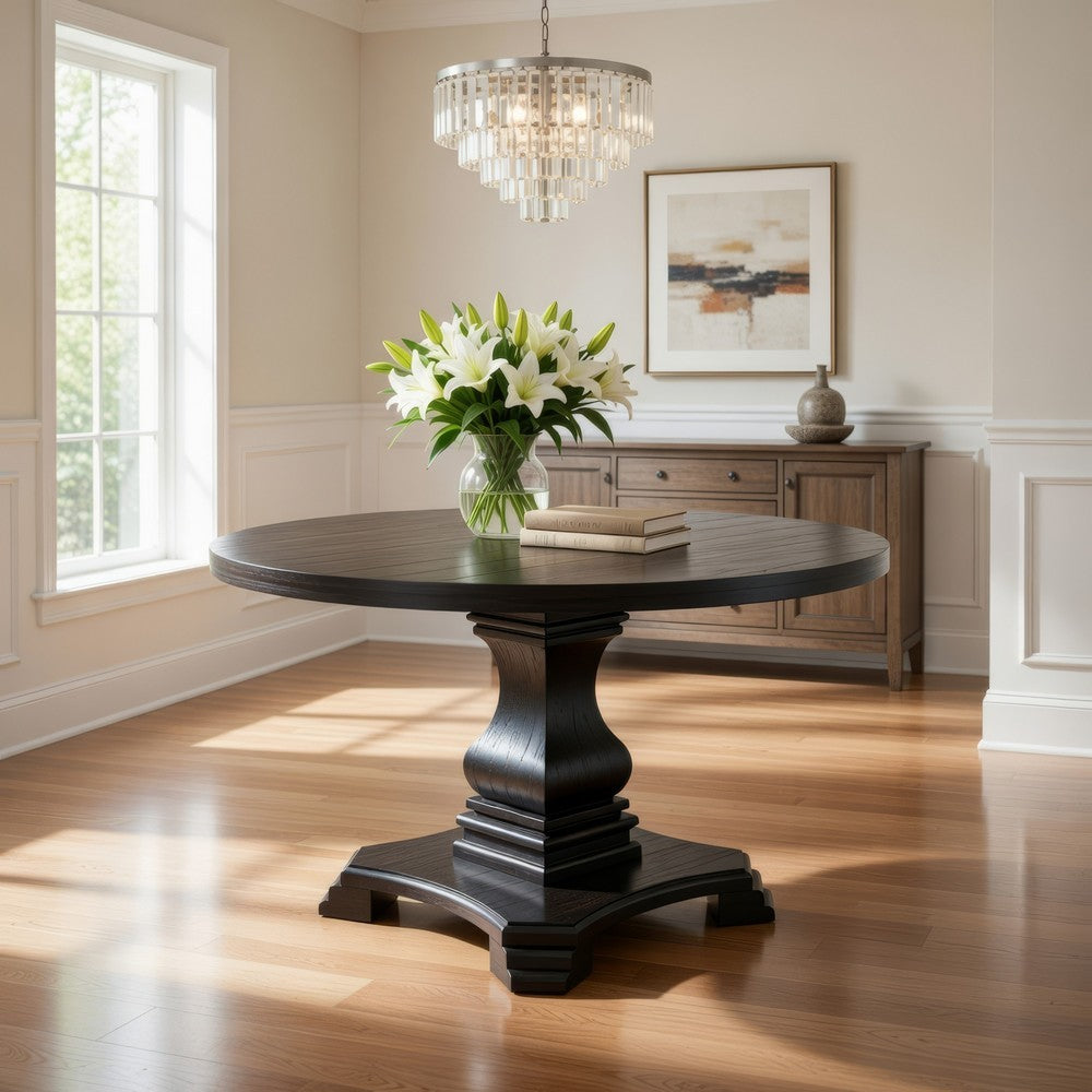 Dining Table | Traditional Style | Round Top | Pedestal Base | Antique Black