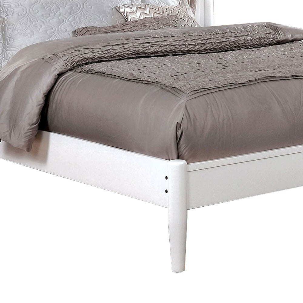 Transitional Wooden Full Bed with Round Tapered Legs and Headboard White BM208967
