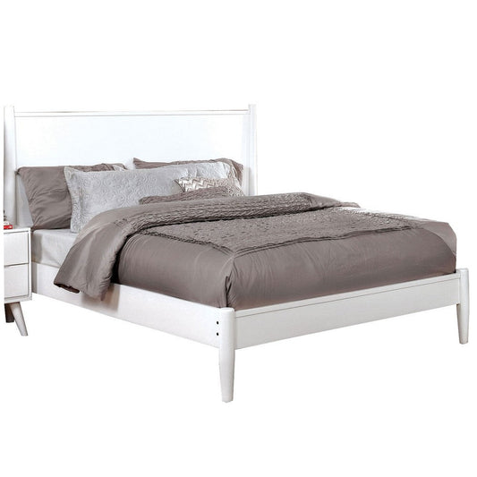 Transitional Wooden Full Bed with Round Tapered Legs and Headboard, White
