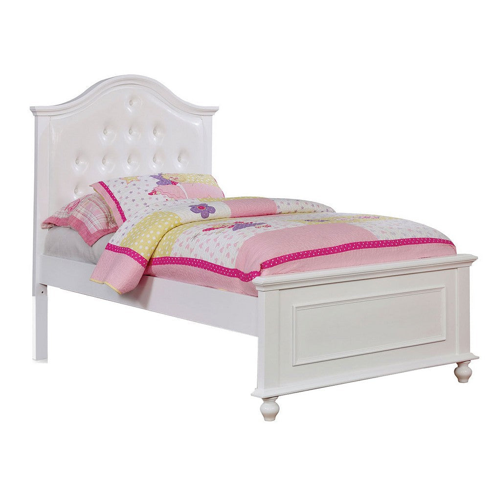 Wood Full Bed | Tufted Camelback Headboard | Traditional | White