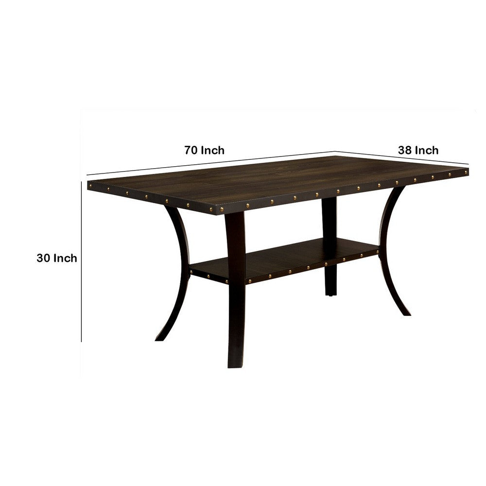 Transitional Wooden Dining Table with Nailhead Trim and Open Shelf Brown By Casagear Home BM208982