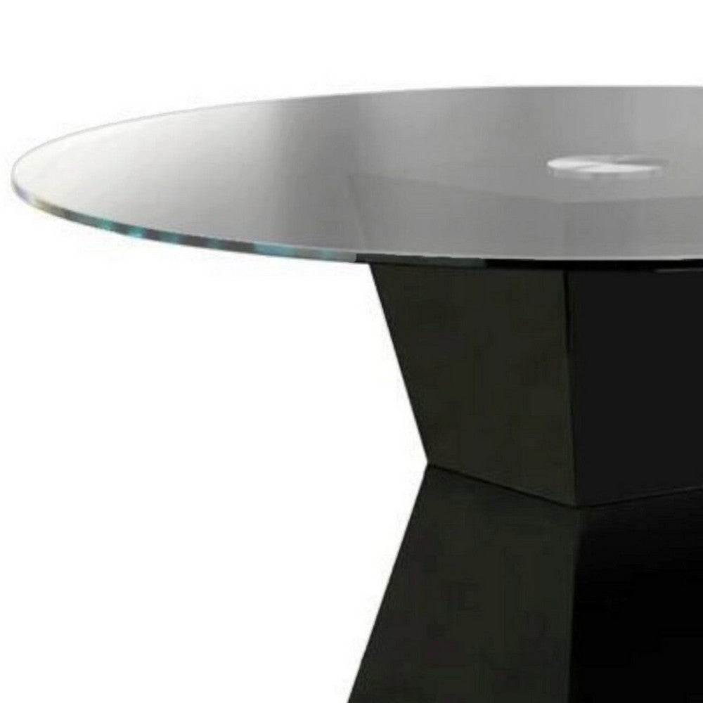 Contemporary Round Glass Dining Table with Square Pedestal Base, Black