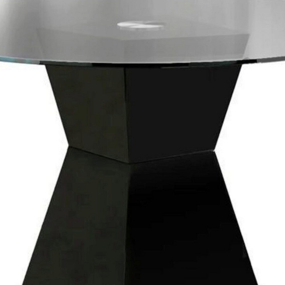 Contemporary Round Glass Dining Table with Square Pedestal Base, Black