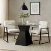 Contemporary Round Glass Dining Table with Square Pedestal Base, Black