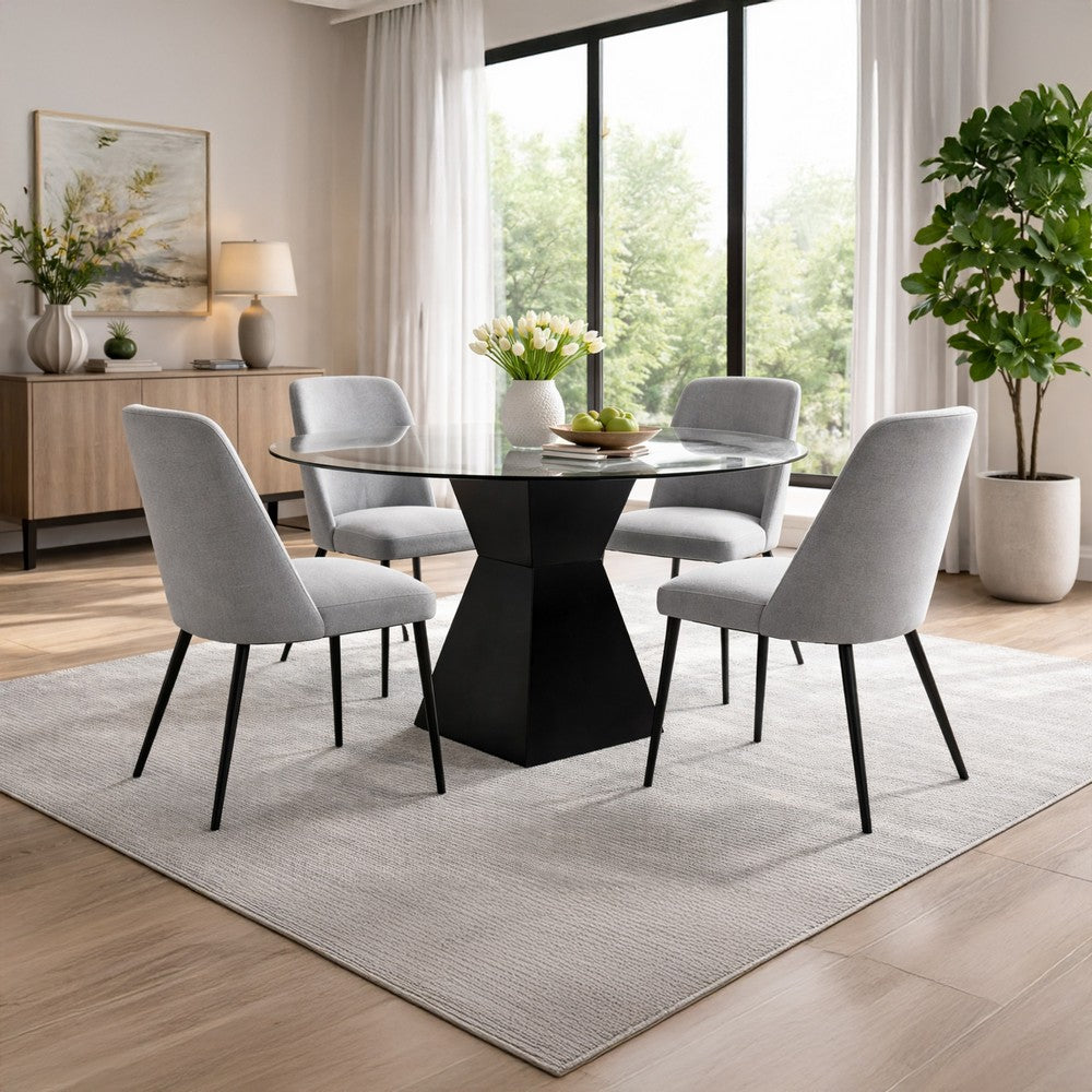Contemporary Round Glass Dining Table with Square Pedestal Base, Black