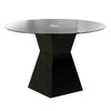 Contemporary Round Glass Dining Table with Square Pedestal Base, Black