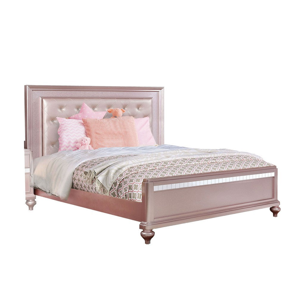 Contemporary Styled Twin Bed with Padded Button Tufted Headboard, Pink By Casagear Home