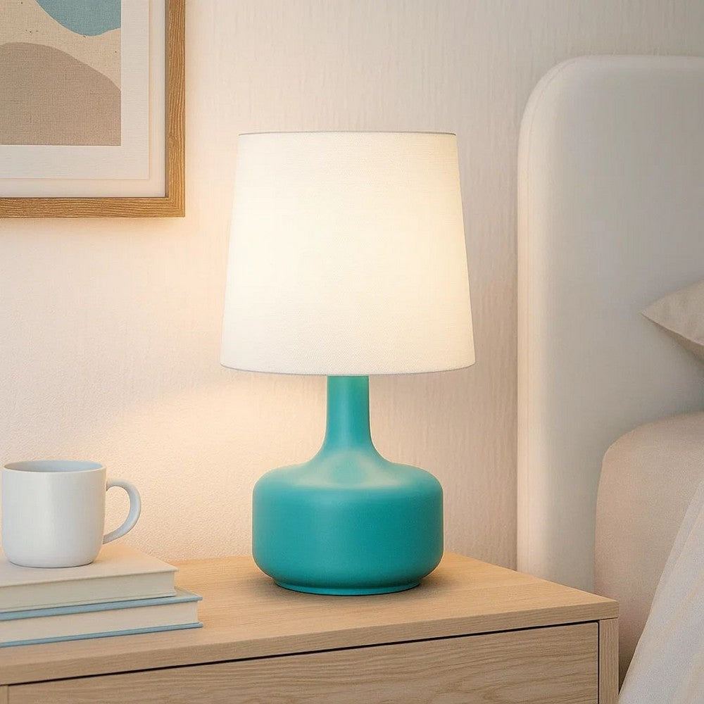 Table Lamp | Pot Belly Base | Touch Light | 13" | White & Sky Blue