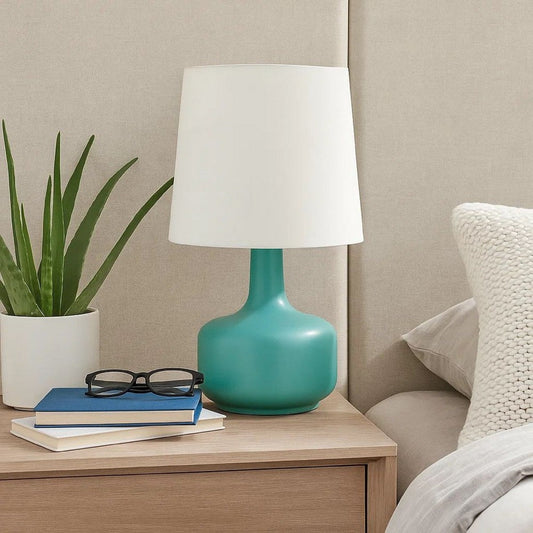 Table Lamp | Pot Belly Base | Touch Light | 13" | White & Sky Blue