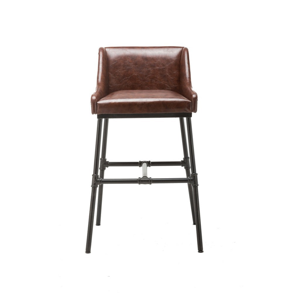Leatherette Bar Stool with Riveted Metal Backing Brown and Black BM209053