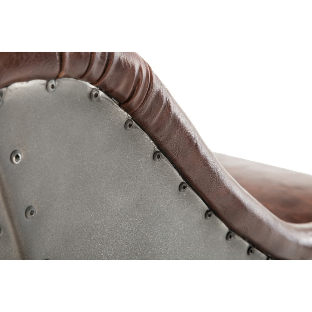 Leatherette Bar Stool with Riveted Metal Backing Brown and Black BM209053
