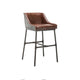 Leatherette Bar Stool with Riveted Metal Backing, Brown and Black