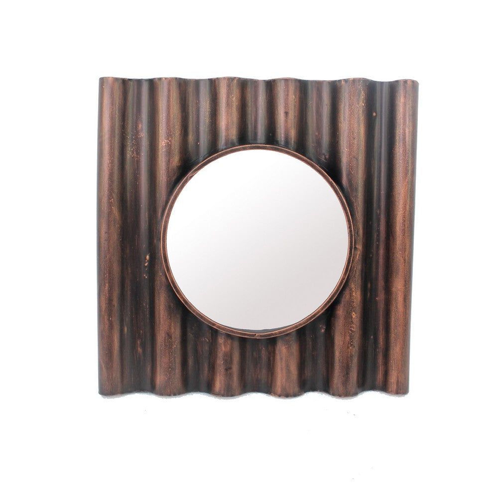 Traditional Style Wooden Round Mirror with Panpipe Style Frame , Brown
