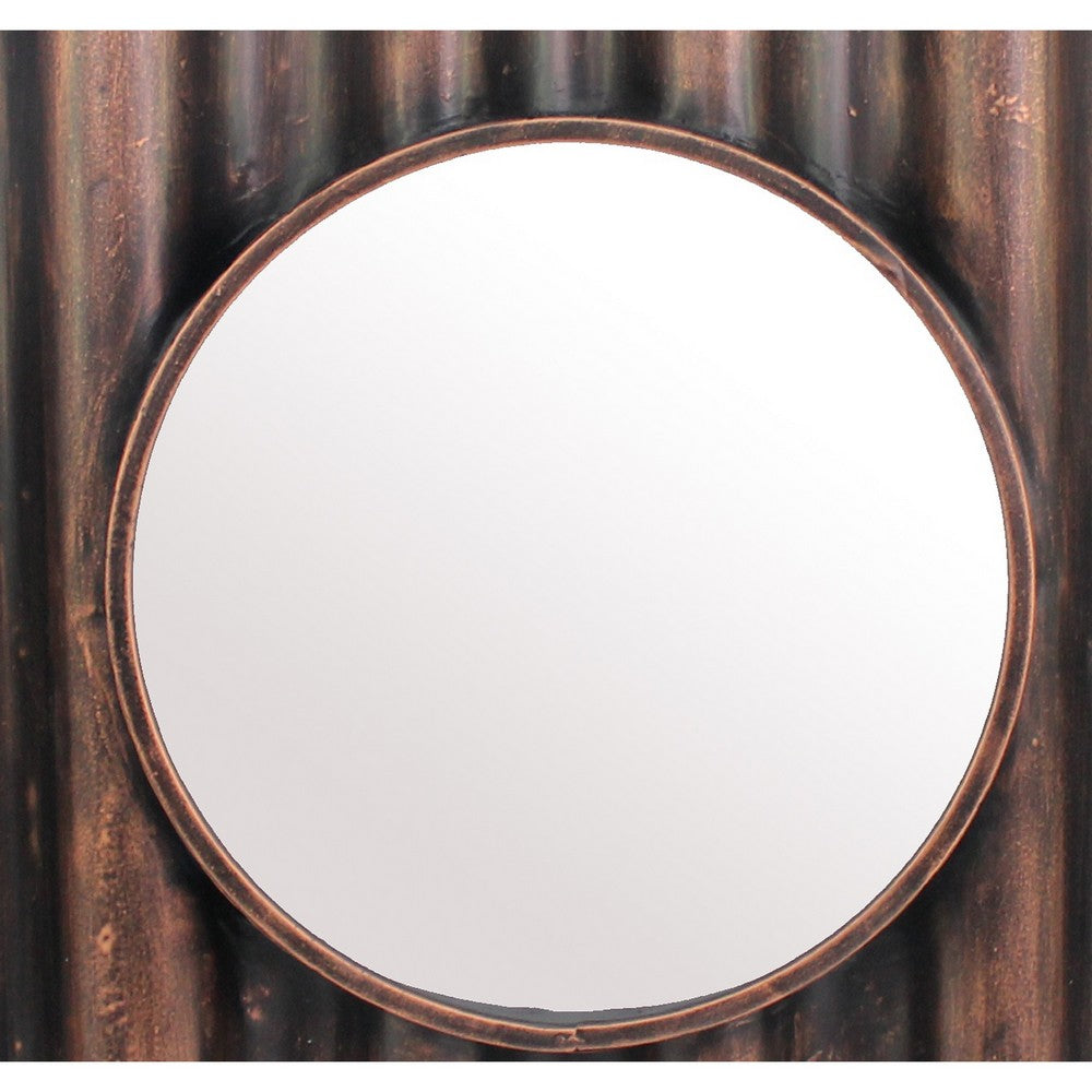 Traditional Style Wooden Round Mirror with Panpipe Style Frame , Brown