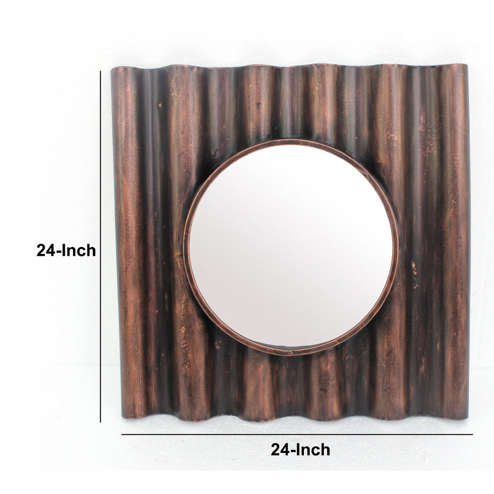 Traditional Style Wooden Round Mirror with Panpipe Style Frame , Brown