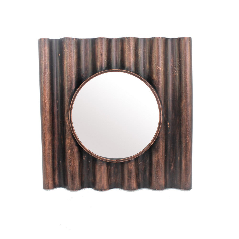 Traditional Style Wooden Round Mirror with Panpipe Style Frame , Brown