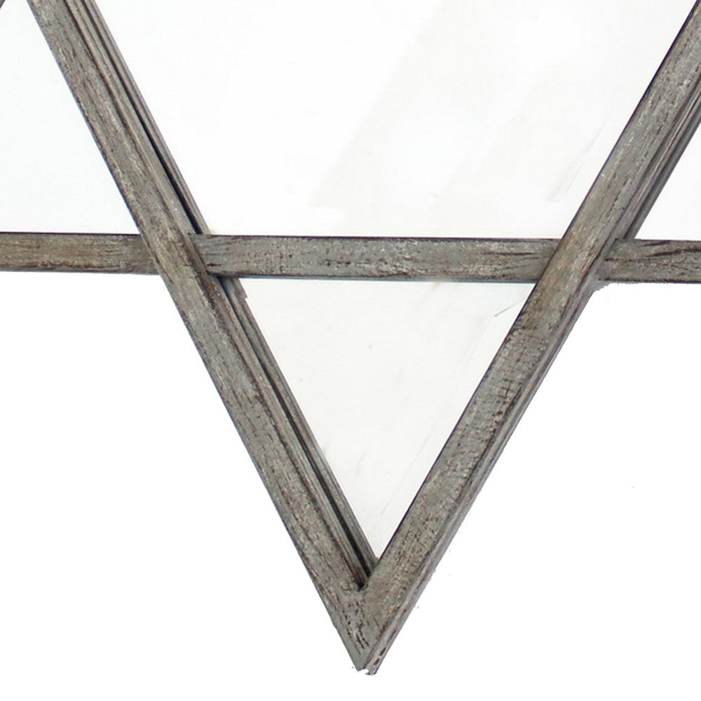Transitional Wooden Wall Mirror with Hexagram Shape Design, Brown