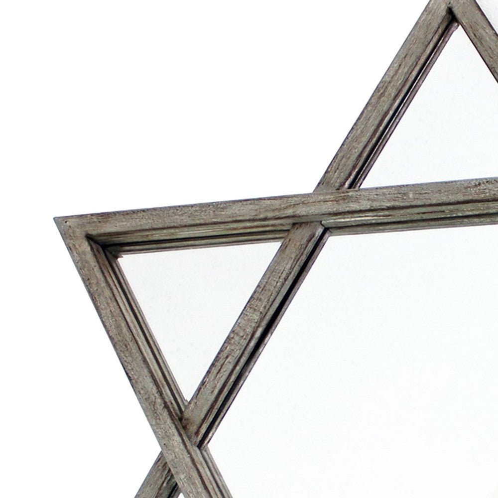 Transitional Wooden Wall Mirror with Hexagram Shape Design, Brown