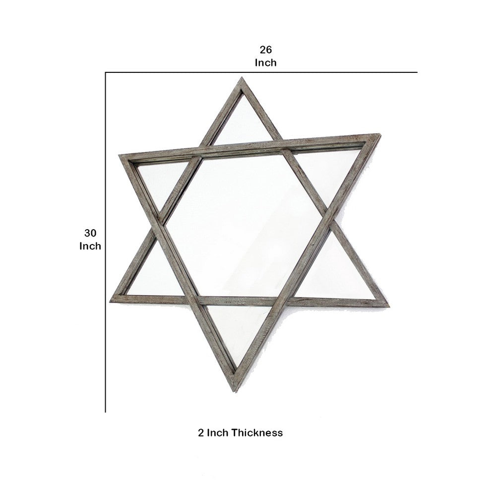 Transitional Wooden Wall Mirror with Hexagram Shape Design, Brown