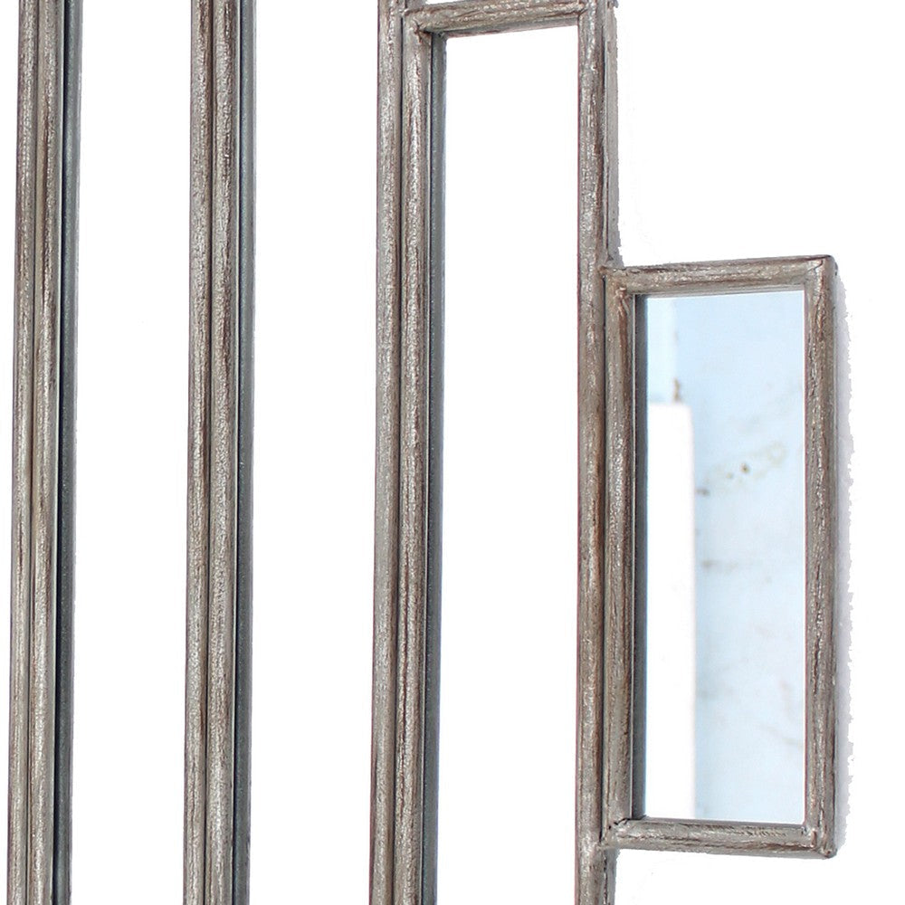 Wooden Wall Mirror with Multiple Framed Sculptures Silver BM209098