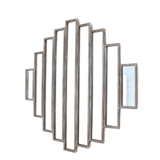Wooden Wall Mirror with Multiple Framed Sculptures, Silver