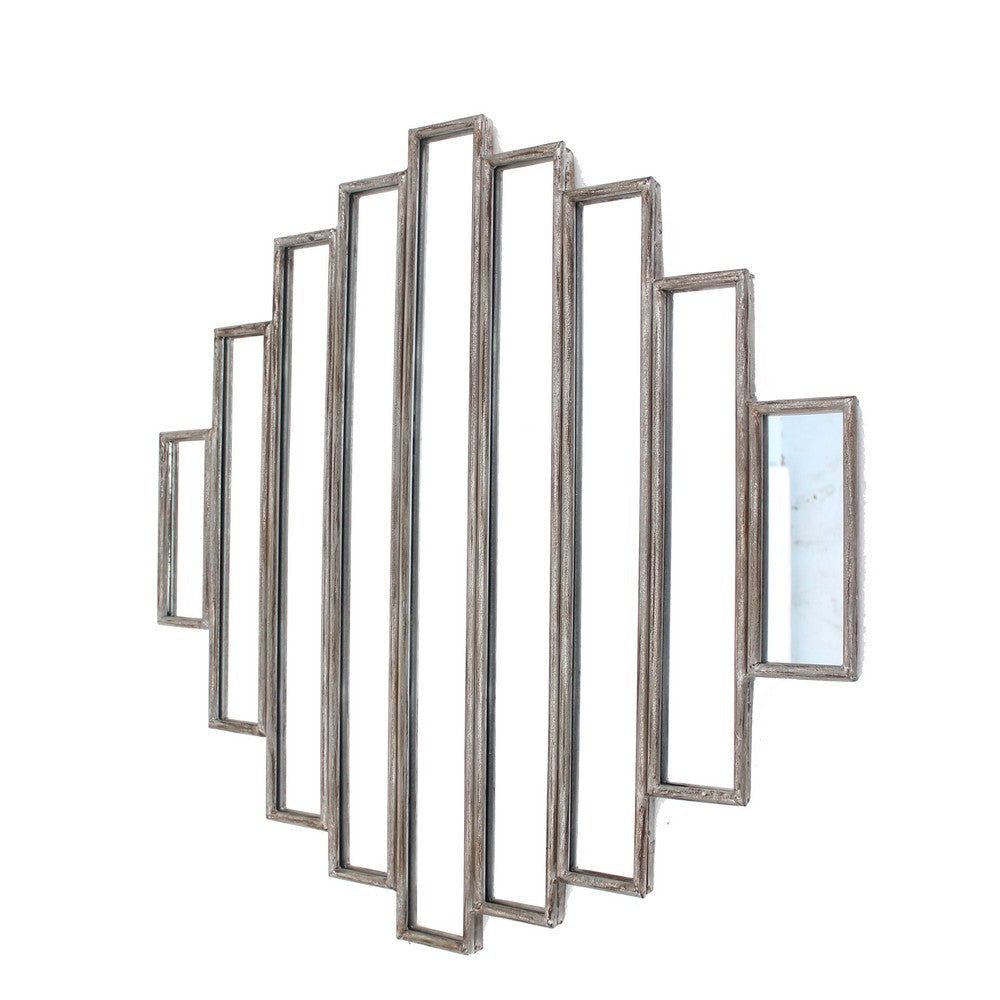 Wooden Wall Mirror with Multiple Framed Sculptures, Silver