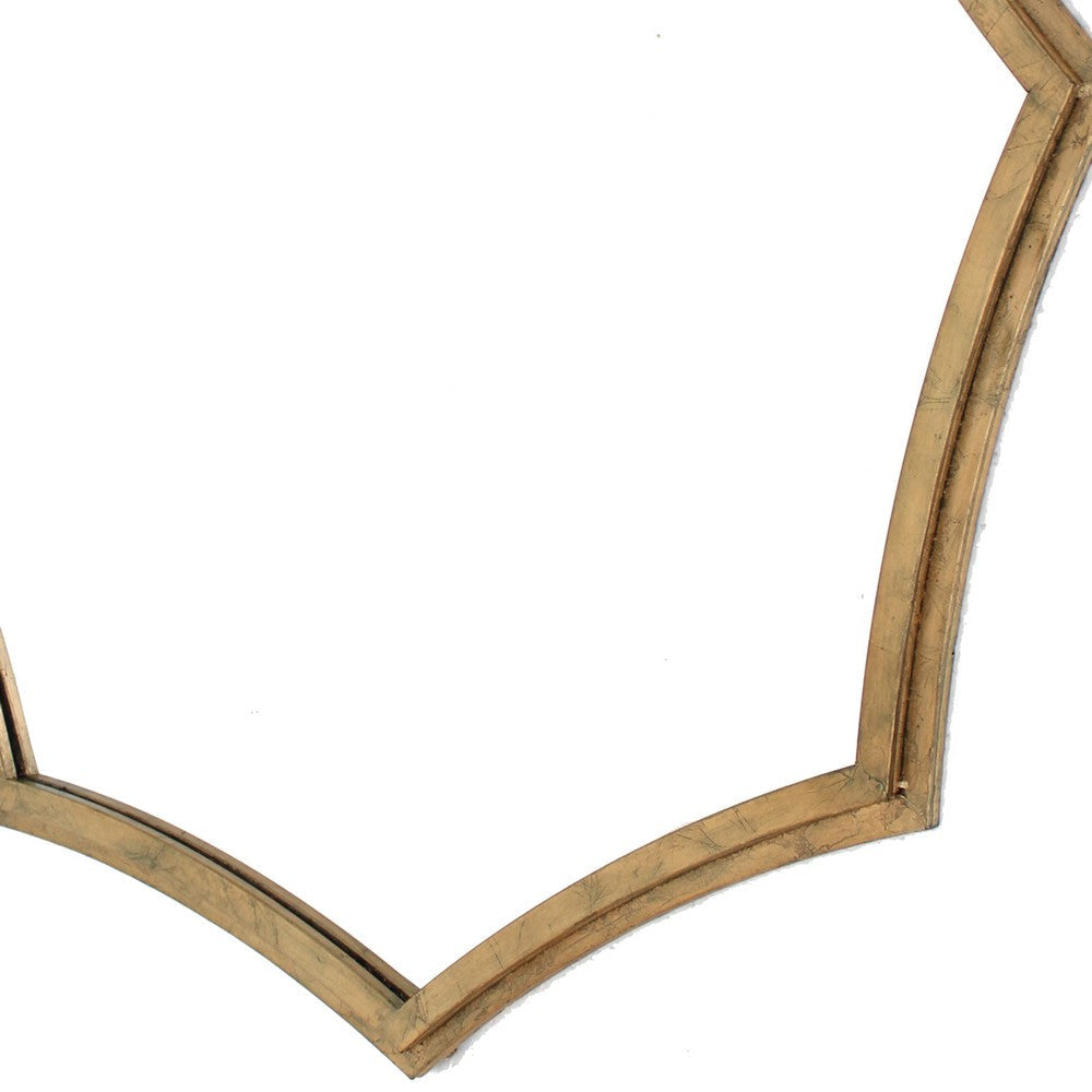 Wooden Wall Mirror with Curved Hexagram Shape Frame Brown BM209099