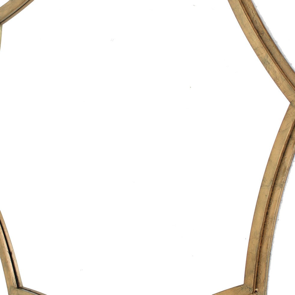 Wooden Wall Mirror with Curved Hexagram Shape Frame Brown BM209099