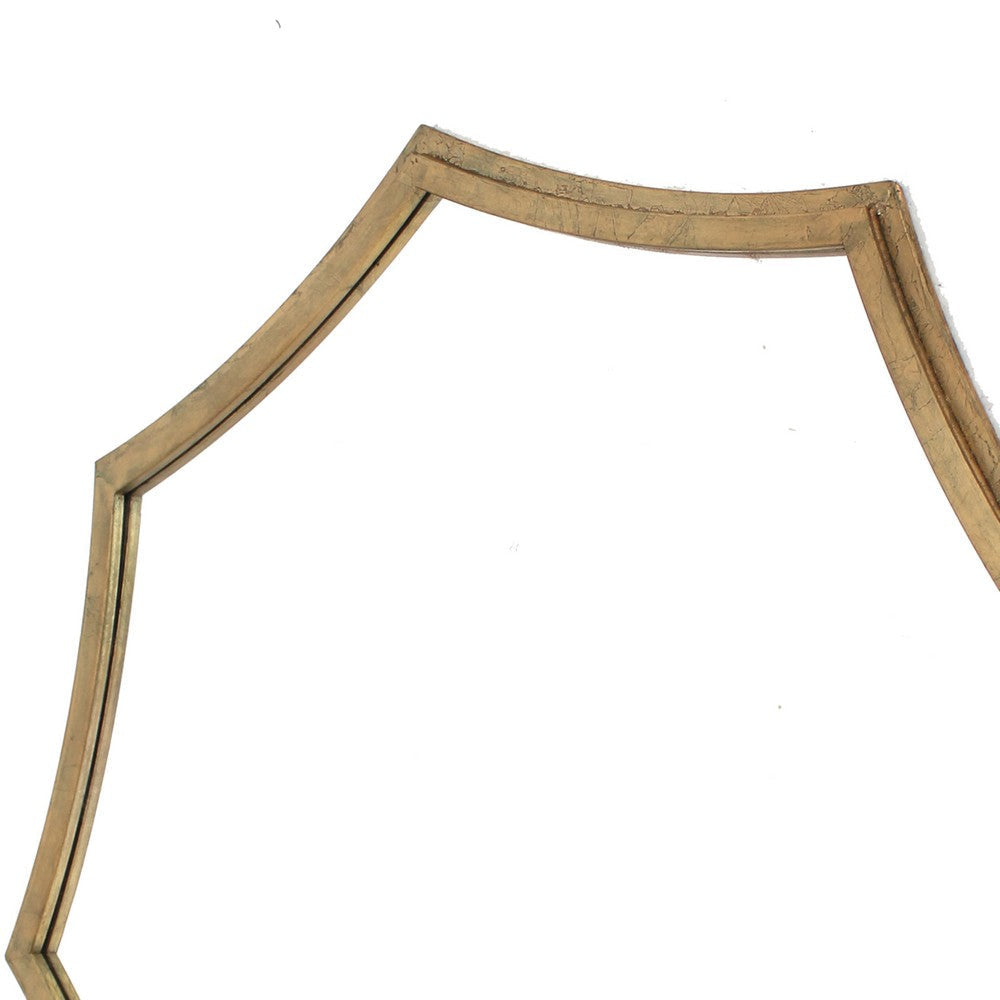 Wooden Wall Mirror with Curved Hexagram Shape Frame Brown BM209099