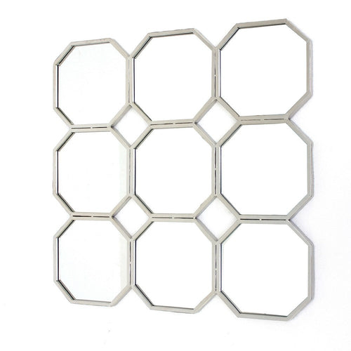 Metal Wall Mirror with Nine Connected Octagonal Mirror Shapes, Silver
