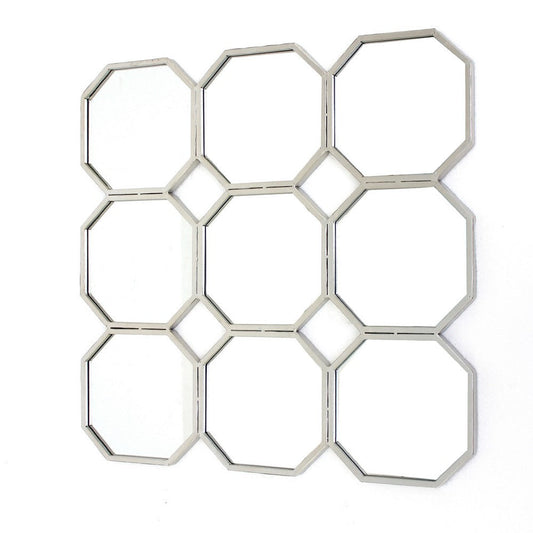 Metal Wall Mirror with Nine Connected Octagonal Mirror Shapes, Silver
