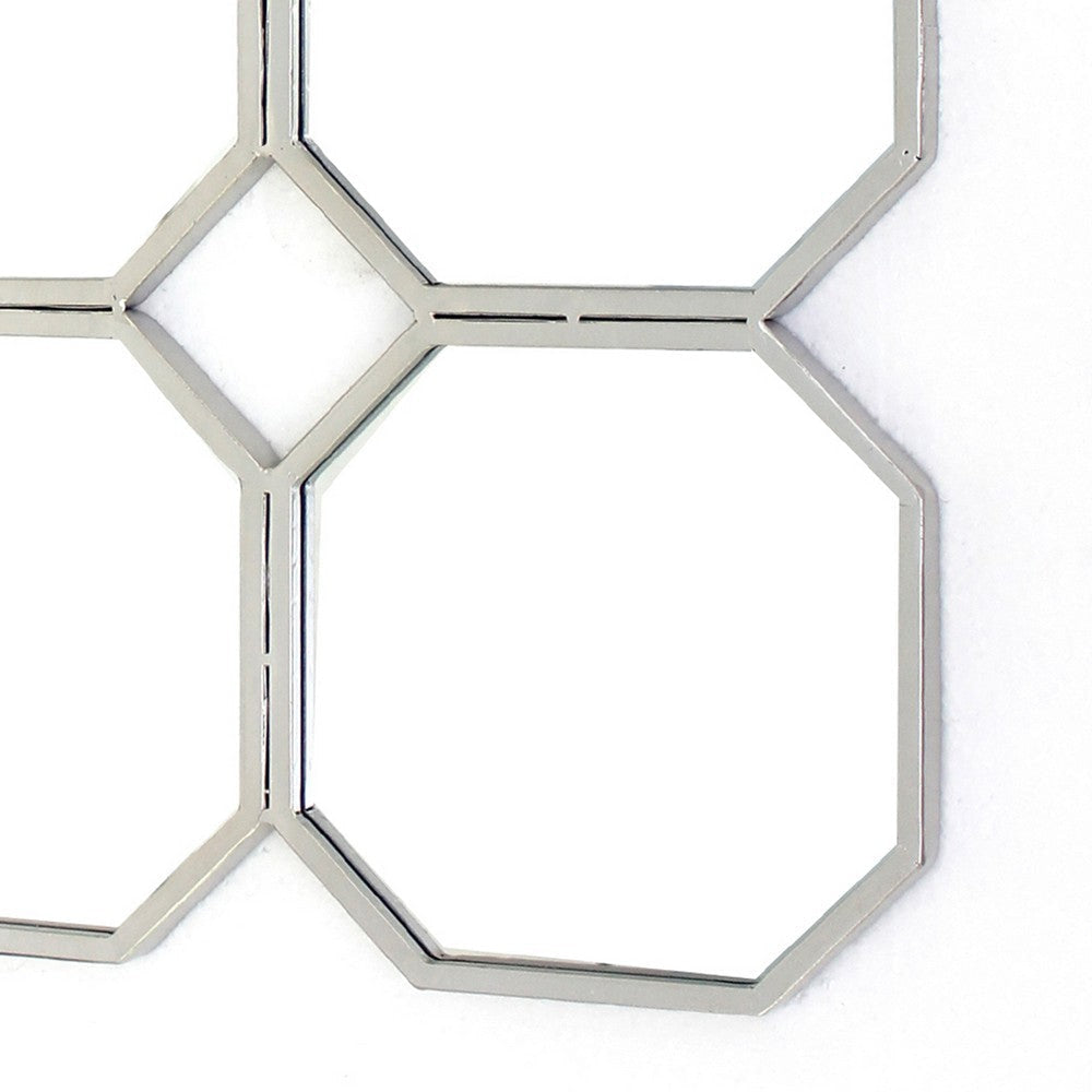 Metal Wall Mirror with Nine Connected Octagonal Mirror Shapes Silver BM209108