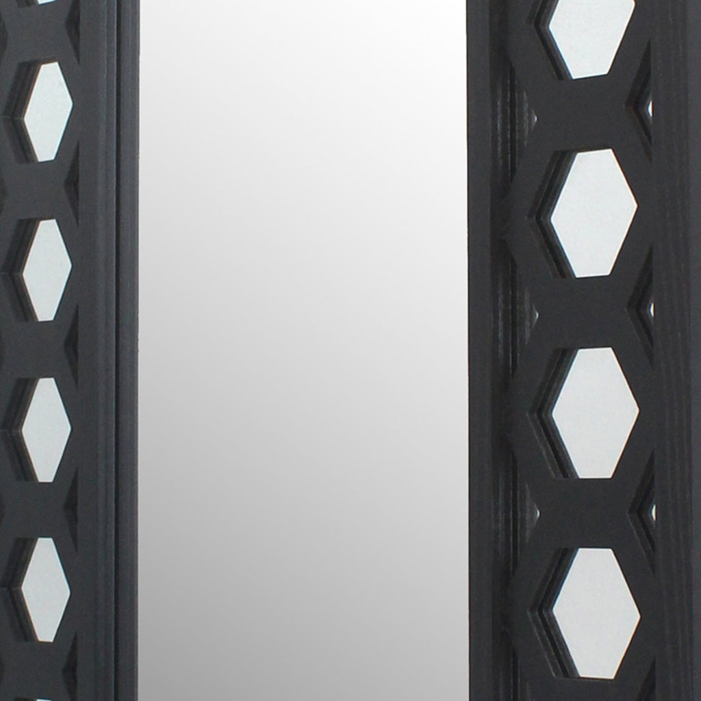 Rectangular Wooden Dressing Mirror with Lattice Pattern Design Black By Casagear Home BM209114