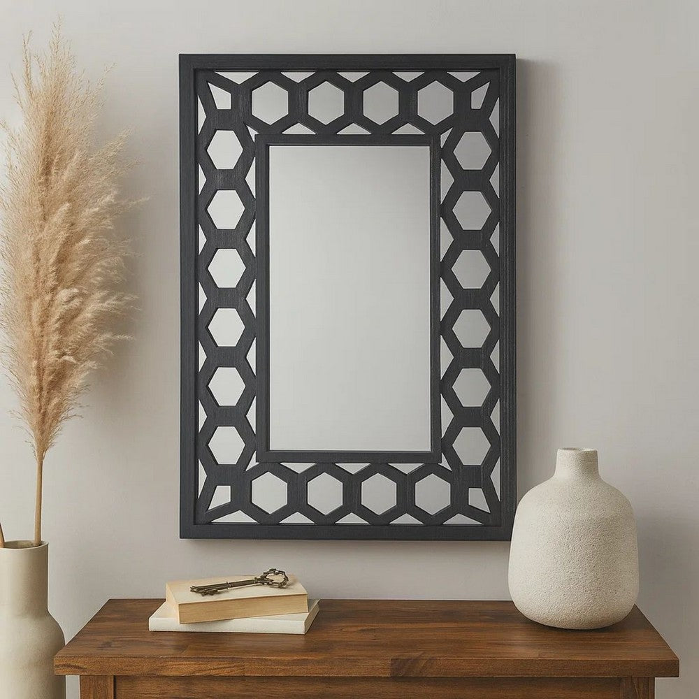 Dressing Mirror | Rectangular | Lattice Pattern Frame | 30 x 40 | Black