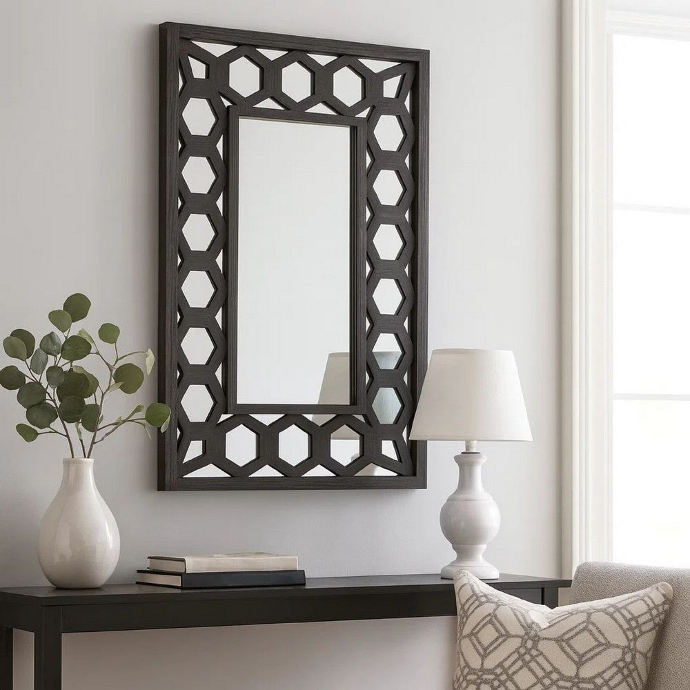 Dressing Mirror | Rectangular | Lattice Pattern Frame | 30 x 40 | Black