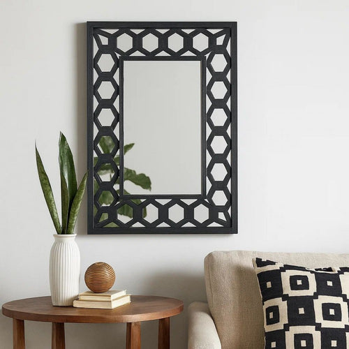 Dressing Mirror | Rectangular | Lattice Pattern Frame | 30 x 40 | Black
