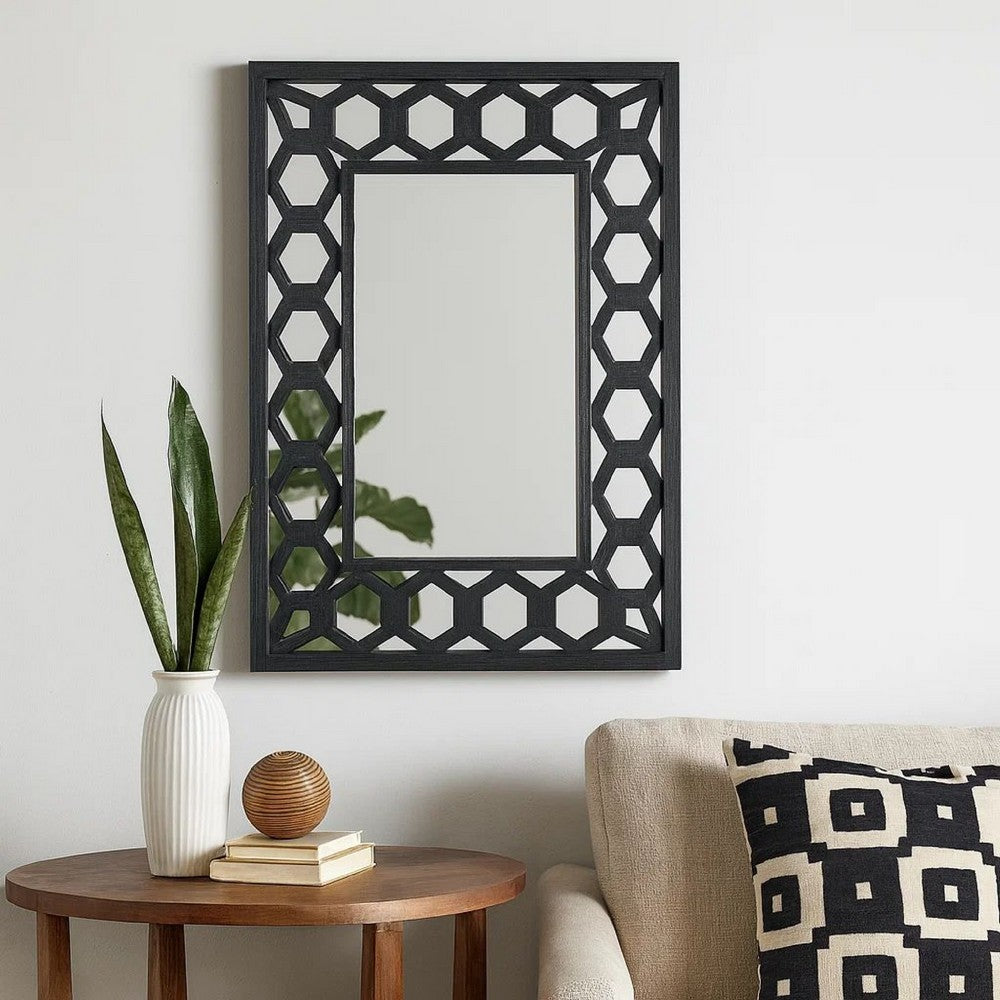 Dressing Mirror | Rectangular | Lattice Pattern Frame | 30 x 40 | Black