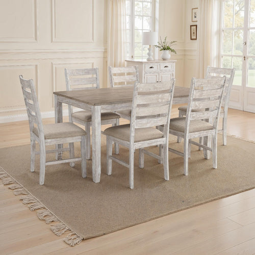 Ashley Dining Set, 7 Piece, 2 Tone Farmhouse, Weathered Brown