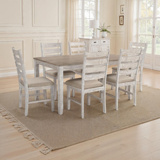 Ashley Dining Set, 7 Piece, 2 Tone Farmhouse, Weathered Brown
