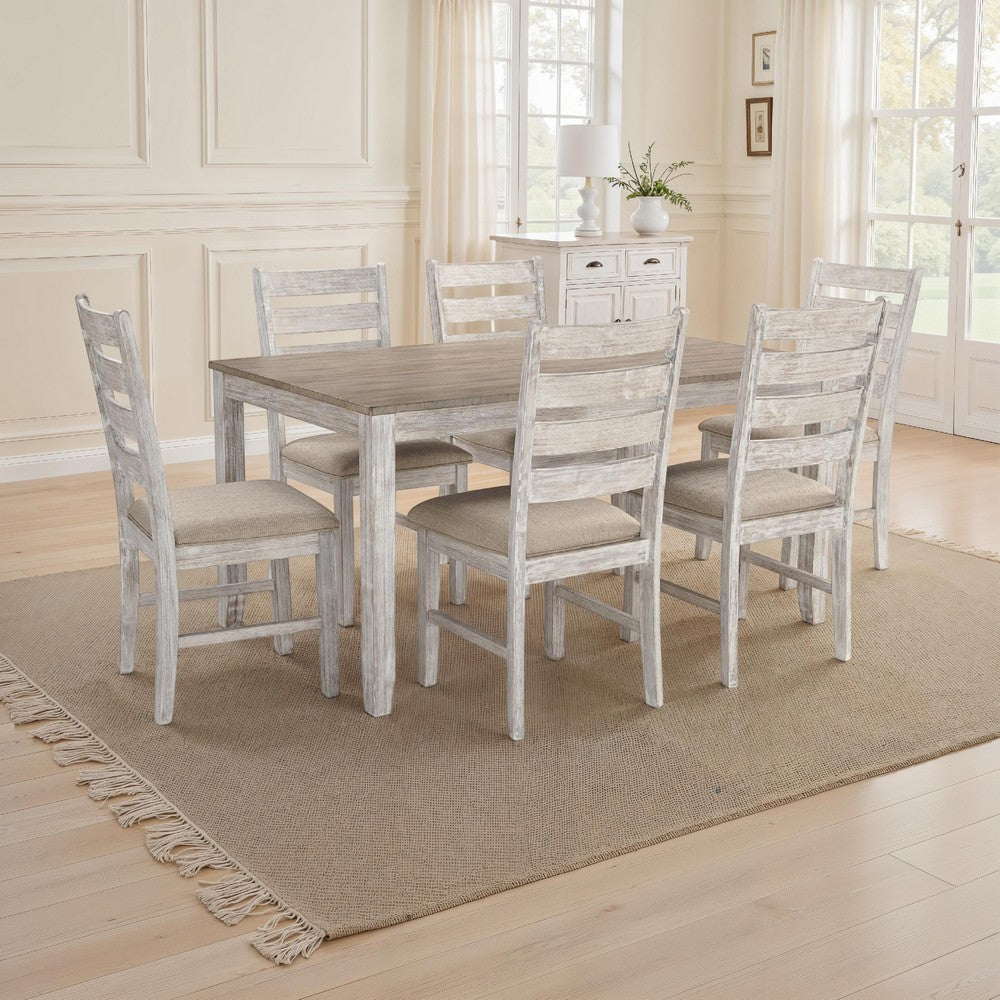 Ashley Dining Set, 7 Piece, 2 Tone Farmhouse, Weathered Brown