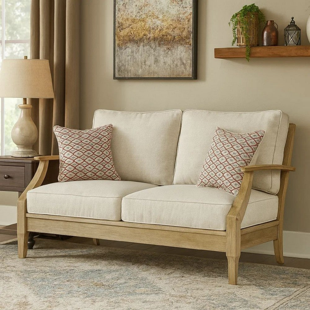 Loveseat | Traditional Style | Fabric Cushioned Seat | Beige & Brown