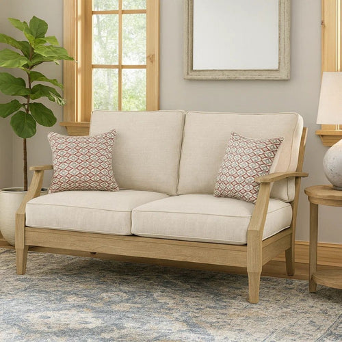 Loveseat | Traditional Style | Fabric Cushioned Seat | Beige & Brown