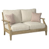 Traditional Wooden Loveseat with Fabric Cushioned Seating, Beige and Brown By Casagear Home