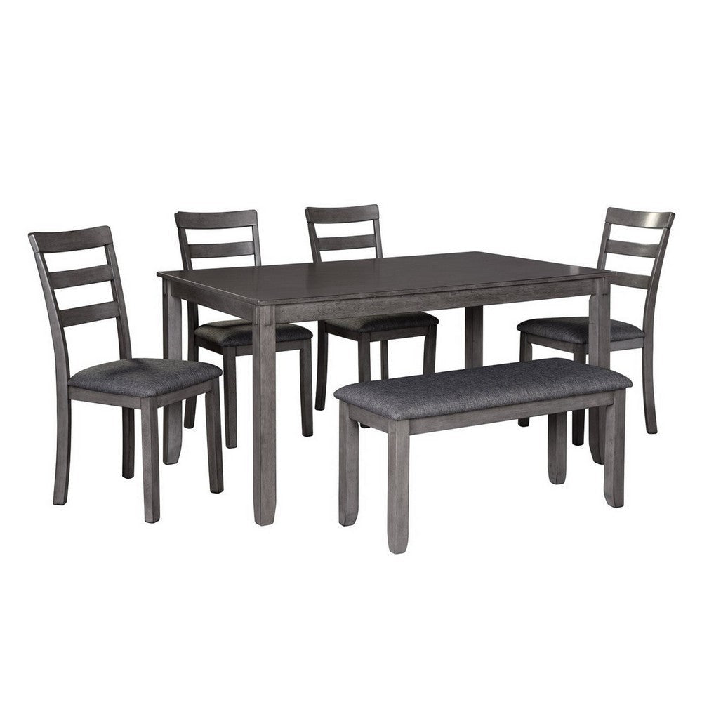 6 Piece Wooden Dining Table Set with Padded Chairs and Table, Gray By Casagear Home